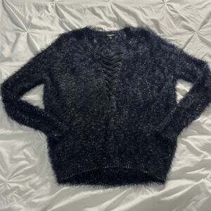 Express Fuzzy Lace Up Sweater - Oversized and Comfy!